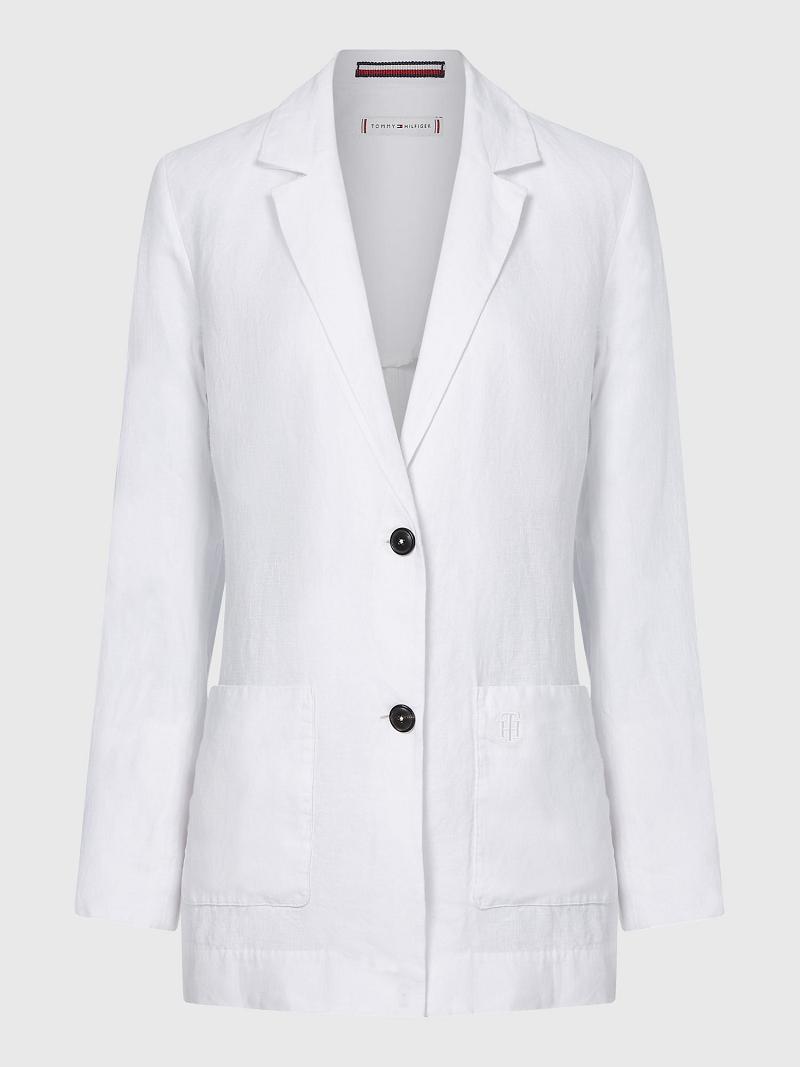 Női Tommy Hilfiger Relaxed Fit Linen Blazer Fehér | HU 5ILH